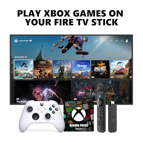 Xbox Wireless Controller (2025) Robot White + Fire TV Stick 4K Game Pass Ultimate 1 Month - Gaming Bundle, Windows, Mobile & Smart TVs