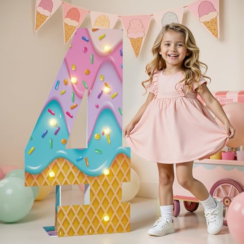 Décorations d'anniversaire thème crème glacée et numéros de chapiteau en carton mousse
