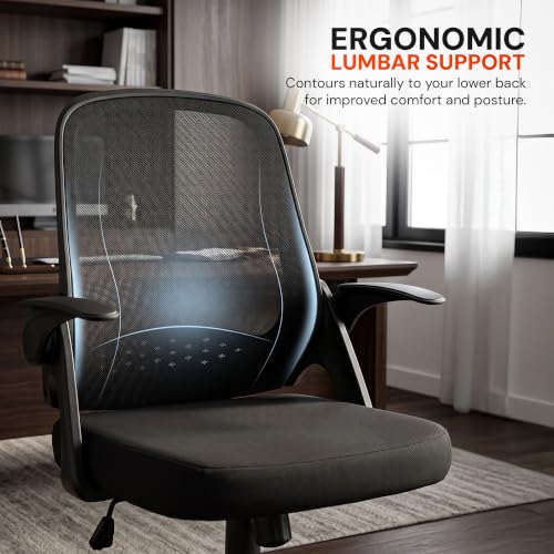 Image of DROGO Zenar Mesh Ergonomic Office Chair for Work & Study | Executive Computer Chair with Flip-up Armrest & Lumbar Support | Breathable Desk Chair with Swivel Rocking Backrest, 1 Yr Warranty (Black)