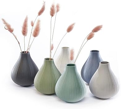 Chive Frost Ceramic Flower Vase Set of 6 Beautiful Small Bud Vases for Flowers & House Plants Perfect Shelf Centerpieces and Living Room Decor Assorted Colors