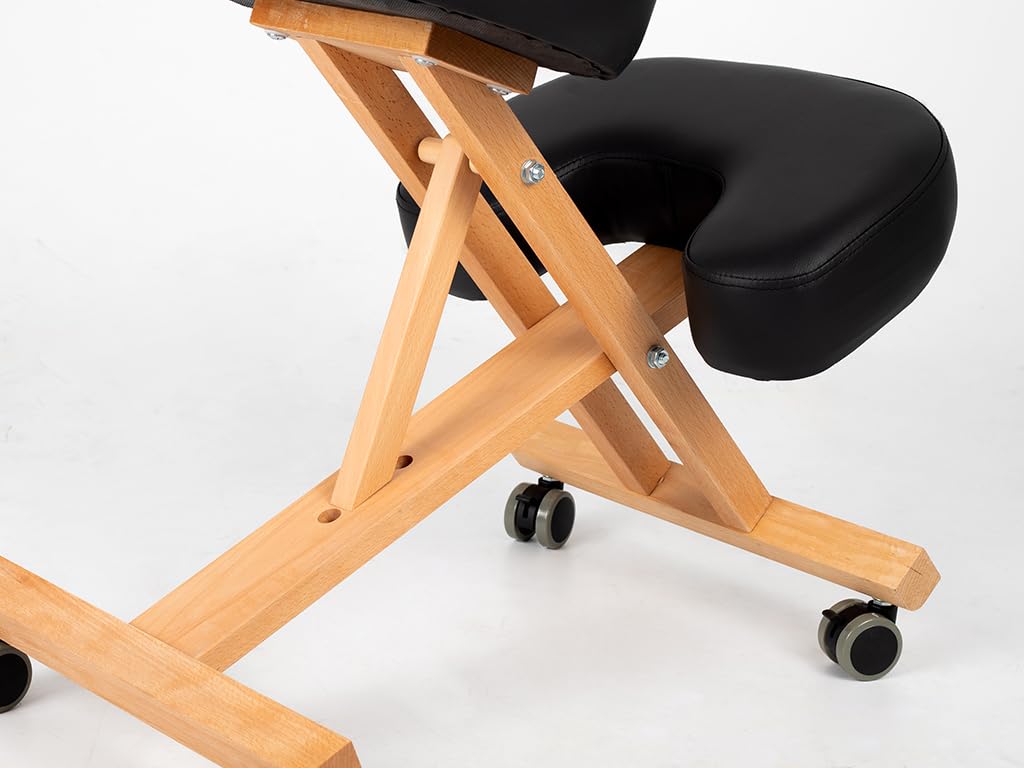 HABYS Ergo Simple Kniestuhl mit Rollen │ Korrekturstuhl Bürostuhl Computerstuhl Orthopädischer Sitzhocker Kniehockerm │ Höhenverstellbar Holz Schwarz