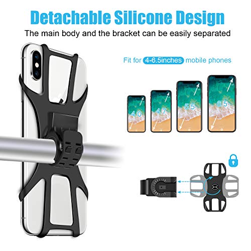 SYOSIN Bike Phone Mount, Detachable 360° Rotation Motorcycle Phone Mount with Adjustable Universal Silicone Bicycle Phone Holder Compatible with iPhone 12 Pro 12 Mini 11 Pro Max XR 8 7 6 Plus S10 S20
