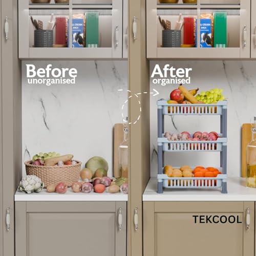 Image of TEKCOOL 3-Layer Kitchen Rack Stand /Multipurpose Racks for Storage /Vegetable Stand for Kitchen Storage Rack /Durable Kitchens Racks for Storages (Grey)