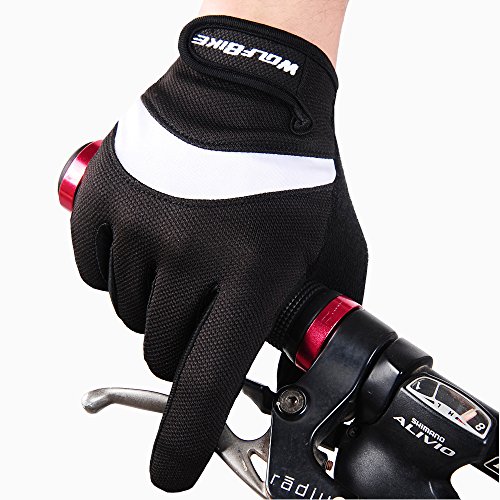 WOLFBIKE Non-Slip Gel Pad Gloves Cycling Riding Gloves (Full Black A, XL (9-10cm))
