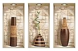 THE NISHA 3 PC Pack Art Magic Peel and Stick 3D Vinyl Removable Wall Sticker Decals DIY Sticky Backsplash, Stones Brown Vases 124S