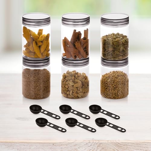 Image of Homeor Plastic Storage Jar & Containers With Spoon, Airtight & BPA Free Containers for Kitchen Storage, Grocery Kitchen Container, Multipurpose Jar, Fridge Storage Container, 300 ML Set 12, Black