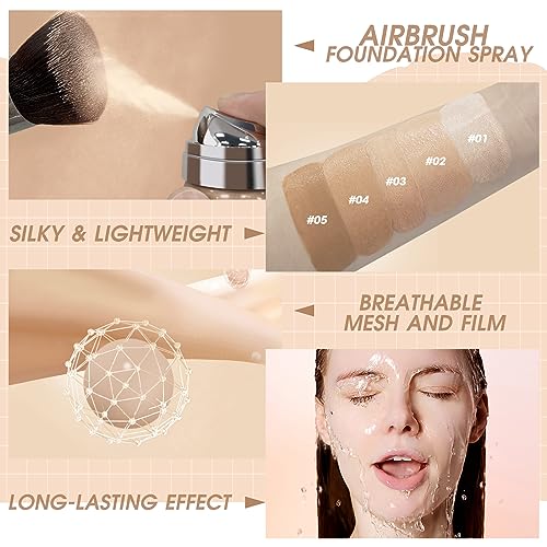 LOKFAR AirBrush Foundation Spray Silky Mist Foundation Spray Makeup Set  with Brush Full Coverage Foundation for Smooth Radiant Finish Formula  Breathable Lightweight Hydrating