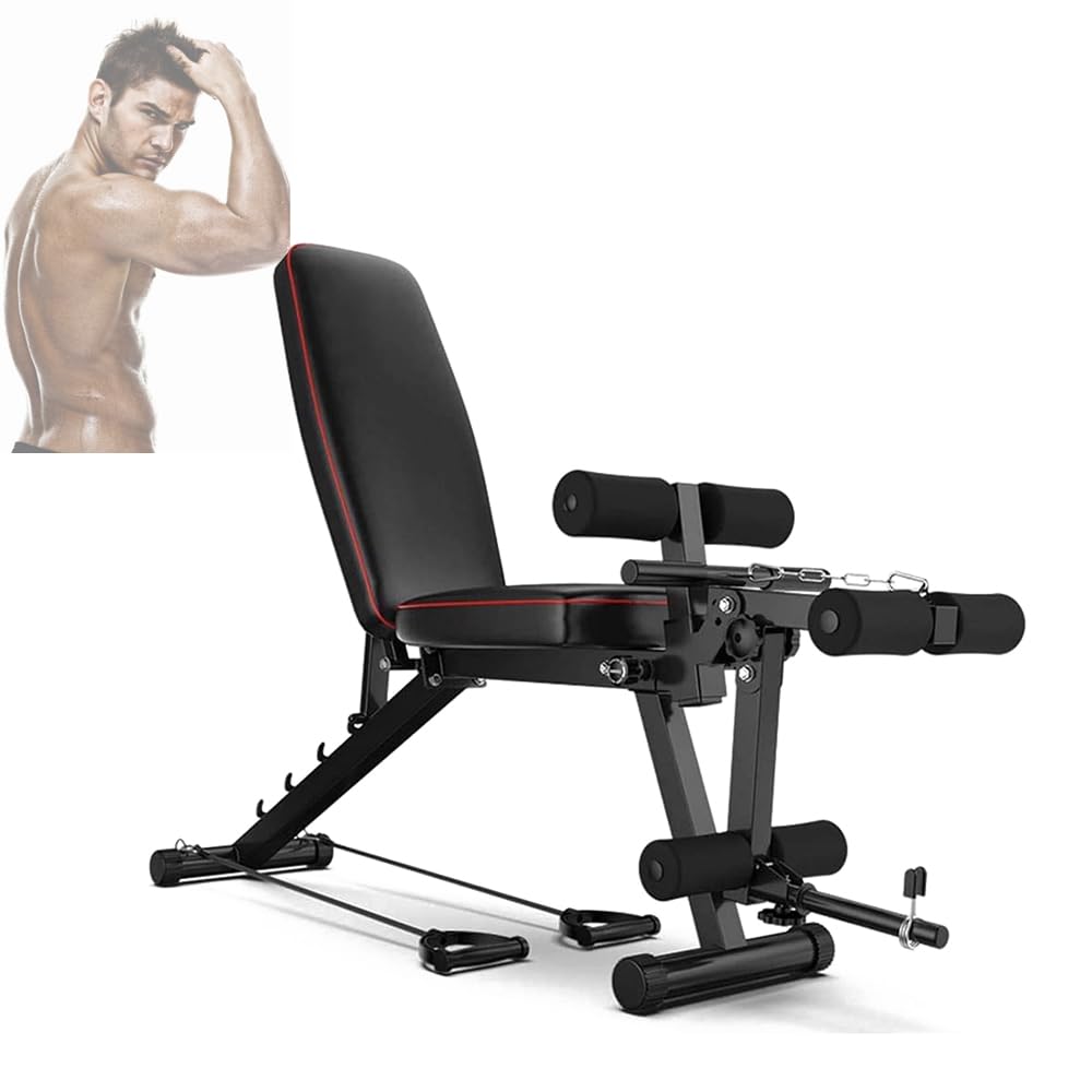 Banco Musculación Plegable,Banco De Pesas Con Extensión Y Flexión De Piernas ，Banco De Musculacion - 5 Niveles De Inclinación/declinación, Para Gimnasio En Casa, Capacidad De 200 Kg