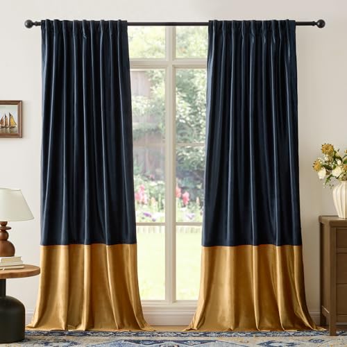 Velvet Curtains 96 inches Long for Living Room Navy Blue