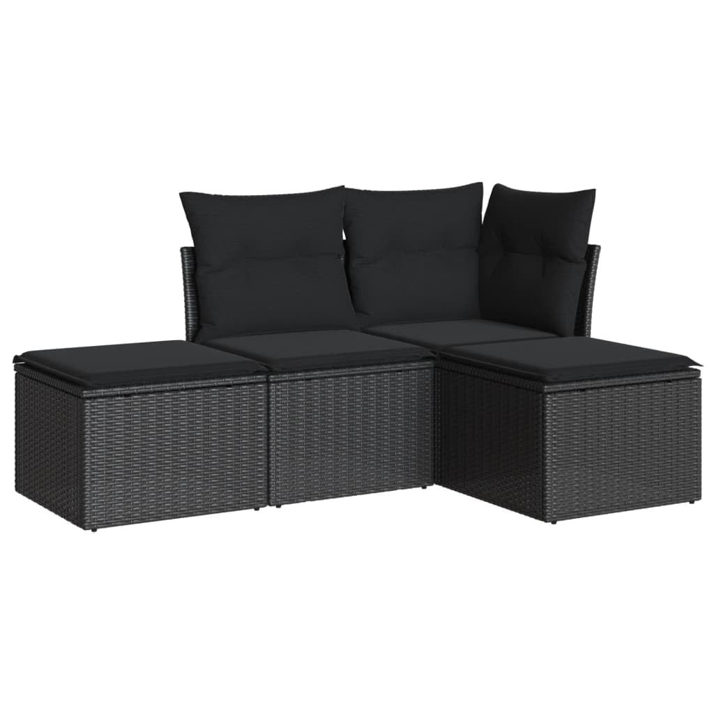 Salon de jardin 4 pcs vidaXL en résine tressée noire avec coussins pour terrasse