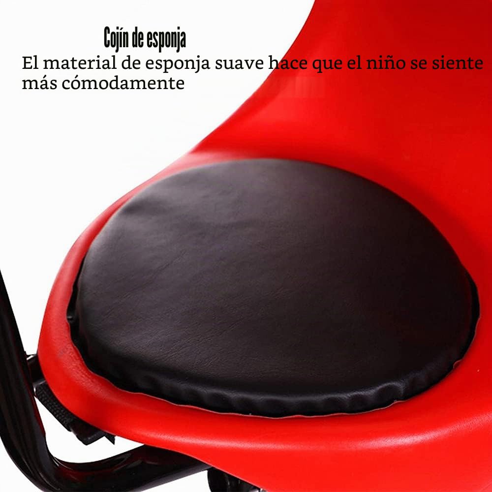 Silla Delantera para Niños para Bicicleta Sillas de Bicicletas para Niños, Asiento Bicicleta para Niños con Cinturón de Seguridad, Respaldo, Pedales, Pasamanos para Niños, Niñas Red