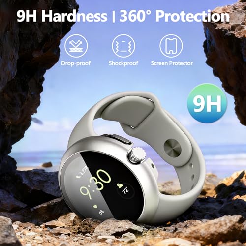 Image of 2Pack Watch Cases Compatible with 41mm Google Pixel Watch 4, Charge with Case On, HD Tempered Glass Screen Protector, Touch-Sensitive, Shockproof, Silver + Clear