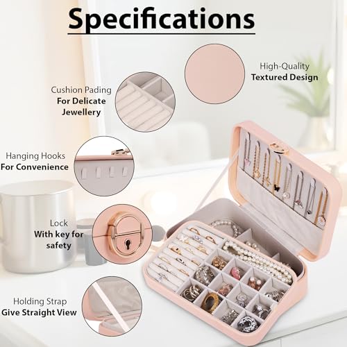 Image of BucketList Large PU Leather Jewellery Organizer Box with Necklace Hooks | Multi-Layer Jewelry Storage Case with Removable Tray & Secure Lock (PU Leather with Removable Tray (Pink))