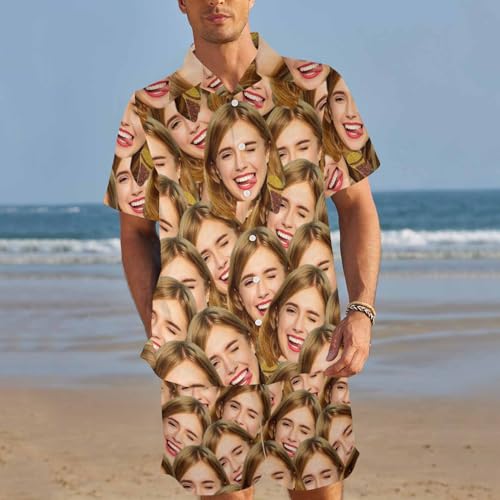 Custom Face Men's Hawaiian Shirts and Shorts Set Personalized 2-Piece Hawaii Suits Button Down Beach Outfit with Bucket Hats2