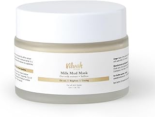 Vilvah Store Milk Mud Mask, De-Tan Pack, With Oat Milk, Saffron Extract and Kaolin Clay, Brightening and Tan Removal Cream, Sulphate Free, For All Skin Types, For Men & Women, 50ml