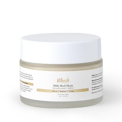 Vilvah Store Milk Mud Mask, De-Tan Pack, With Oat Milk, Saffron Extract and Kaolin Clay, Brightening and Tan Removal Cre