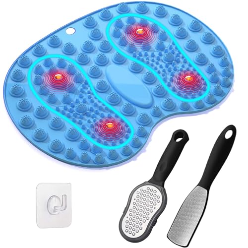 GEENOA Juego de alfombrilla de masaje de pies y lima de pies, alfombrilla de reflexología con terapia magnética para aliviar el dolor de pies, la fatiga y el estrés, 2 tipos de lima de pies inoxidable
