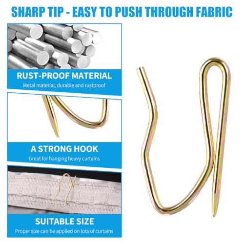 Image of Metal Drapery Hook Pins, 58PCS 1.2 Inch Stainless Steel Pin-on Hooks for Window, Shower, Door Curtains, Copper