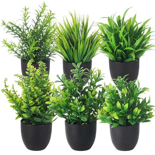 DUBUOZA 6-Pack Kleine Gefälschte Pflanzen,Künstliche Pflanzen,Künstliche Topf Faux Pflanze im Topf, für Badezimmer, Zuhause, Büro, Tischdekoration