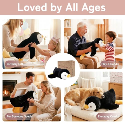 Image of Niuniu Daddy Penguin Weighted Stuffed Animals for Kids & Adults, 25 inch | 5lb Large Weighted Plushies Pillow for Sleeping and Calming, Cute Lying Plush Toy Huggable Gift for Everyday Comfort