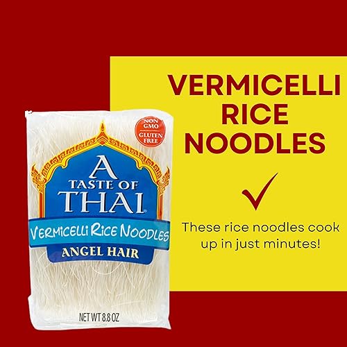 A Taste of Thai Vermicelli Rice Noodles - 8.8oz Pack of 6 Angel Hair Pasta | Use in Stir-fries Soups & Stews | Great Side Dish or Vegan Meal | Gluten-free | No Preservatives | No Trans Fats | No MSG - Thumbnail 2