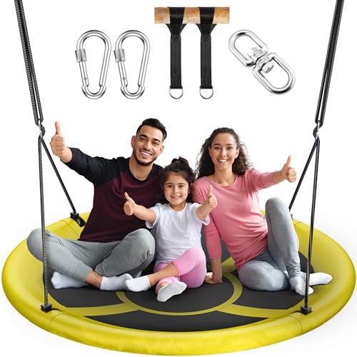 Image of Everyfun 43 inch Saucer Tree Swing for Kids Adult, Waterproof Flying Saucer Swing with Adjustable Hanging Straps, Swing Seats for Backyard Outdoor Indoor Playground, Yellow