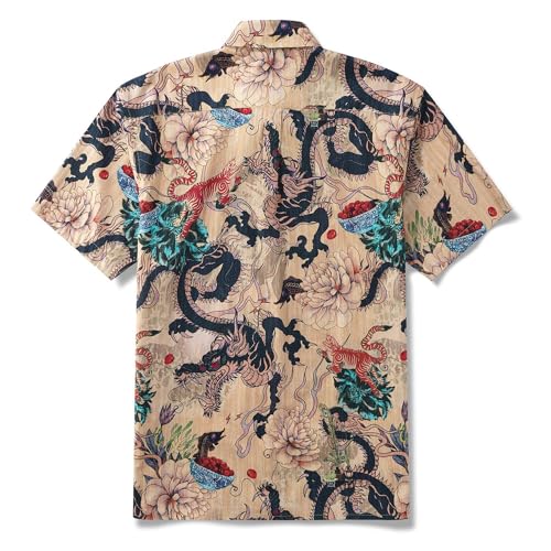 Men's Hawaiian Shirt 100 Cotton Dragon Dance and Cherry Blossoms Short-Sleeve Aloha Summer Beach Button-Down Shirts3