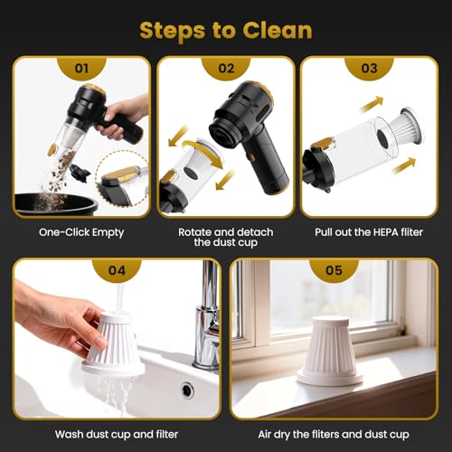Image of Wansimoo Handheld Car Vacuum Cleaner,25000PA Strong Cyclonic Suction Foldable Mini Vacuum Portable Cordless with Digital Display and One Touch Dust Removal for Car, Home, Office, Kitchen (Gold)