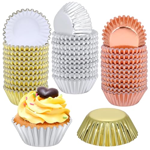 Mini Foil Cupcake Cases 600 Pcs Muffin Paper Cups Cases for Birthday Wedding Holiday Party - Gold Silver Rose Gold (Bottom 3.2cm Dia)