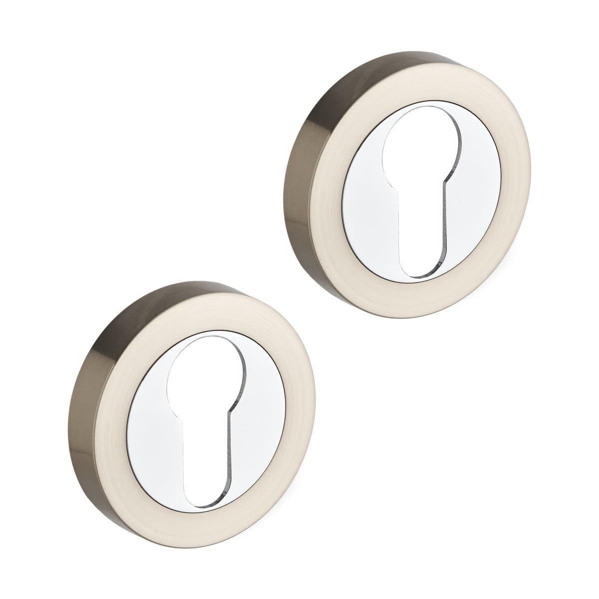 Hiatt Hardware Rose Euro Lock Keyhole Escutcheon Covers Set Dual Tone Polished And Brushed Nickel - Pair