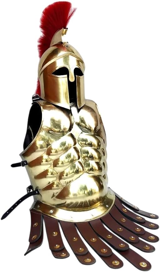 Coraza de armadura de cuerpo muscular de latón con casco corintio, disfraz medieval de Halloween