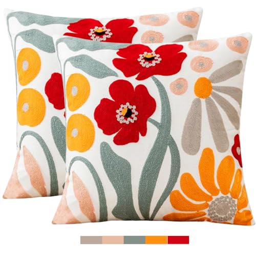IcosaMro Pack of 2 Embroidered Floral Decorative...