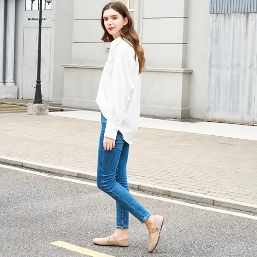 HARENCE Mary Jane Flats for Women: Dressy Round Toe Double Strap Ballet Flats Comfortable Slip On Work Shoes for Wedding Driving2