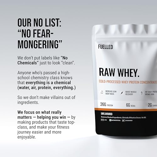 Image of FUELLED Raw Whey Protein Concentrate (Unflavoured, 1 kg) 26 g Protein, 56 g BCAA | Lab Tested for Muscle Growth & Recovery