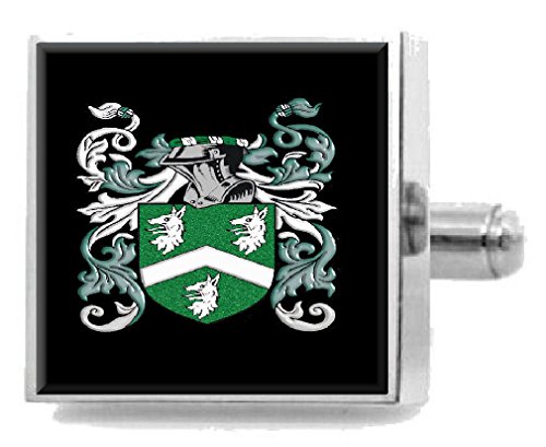 Gemelos de plata con escudo de heráldica Lloyd Gales y caja grabada