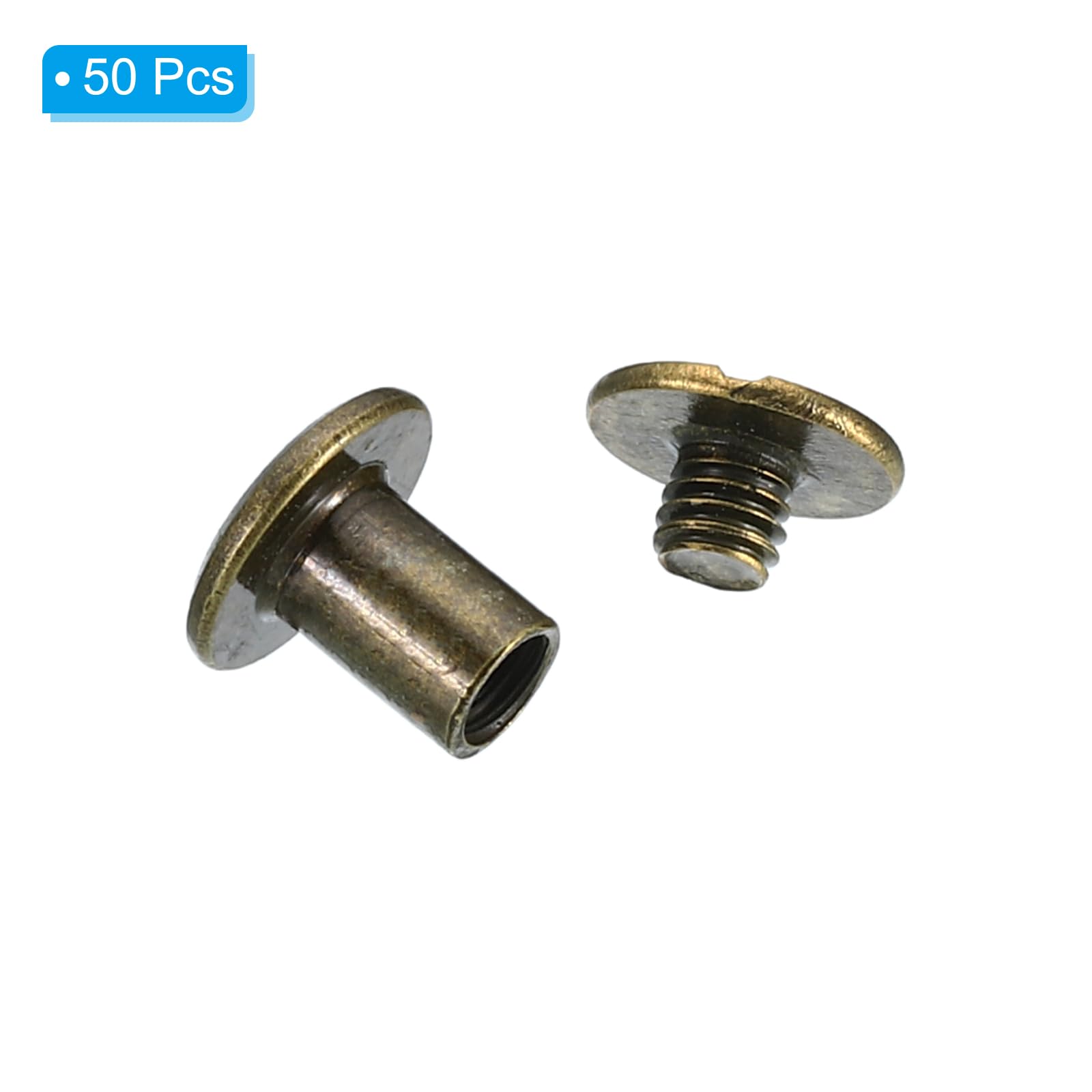 PATIKIL 50 Sets Chicago Screws, M5x8mm Chicago Screws Phillips Binding Post Screw Bolts Leather Rivets Fasteners Connectors Steel for Leather Belt Scrapbook Photo Albums, Brown - Image 3