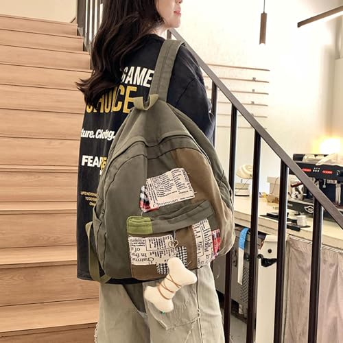 Canvas Backpack Vintage Casual Bookbags Lightweight Laptop Bag Travel Daypacks (Green)2