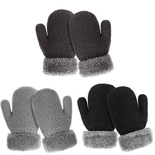 TAGVO 3 Pairs Winter Toddler Mittens Gloves, Boys Girls Baby Gloves Sherpa Fleece Lined Thick Thermal Knitted Mittens