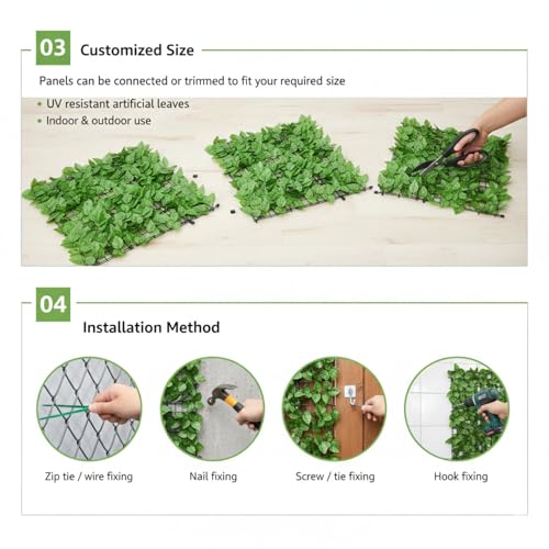 Image of Artificial Faux Ivy Leaf Mat - 1m x 3m Light Green Privacy Fence Panel for Wall Decor, Vertical Garden, Balcony & Backdrop Decoration