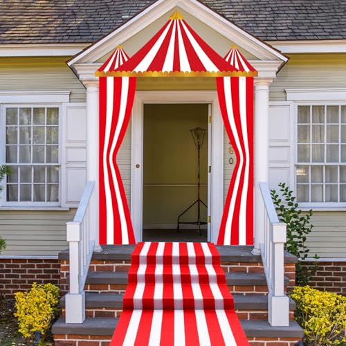 Image of Fanfanwin 4 Pcs Carnival Circus Tent Decorations Carnival Entryway Door Party Decor Awning Hanging Banner Aisle Runners Supply for Circus Theme Birthday Celebration(Striped)