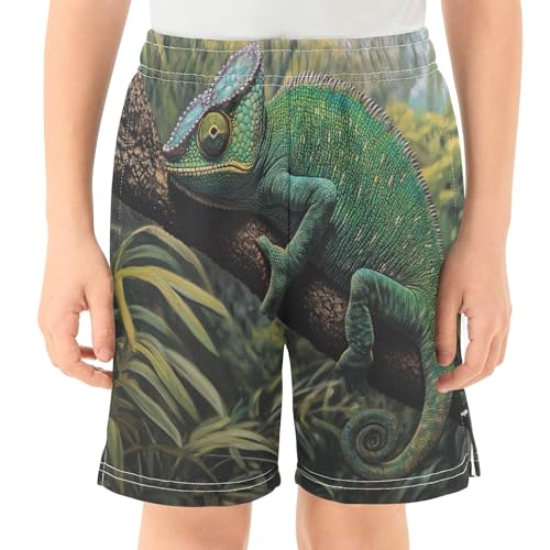 DOMIKING Chameleon Jungle Green Kids Shorts Pull-on Boys Shorts with Elastic Waist Casual Athletic Pants for Summer Outdoor2
