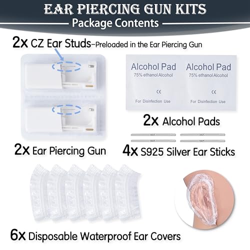 ear piercing kit anzero 2 pcs disposable ear piercing gun with preloaded ear stud at home self ear piercing gun kit - 5mm earrings stud