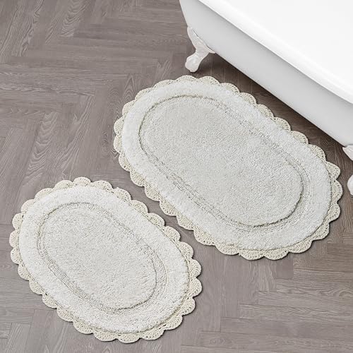 Laura Ashley Eloise Badteppich-Set aus 100% Baumwolle, oval, 2-teiliges Set...