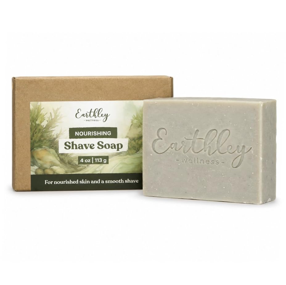 Earthley Wellness Nourishing Shave Soap, Natural Shaving Bar with Avocado Oil, Shea Butter & French Green Clay, Moisturizing Shave for Sensitive Skin, Legs & Face, Clean Ingredients (4oz)