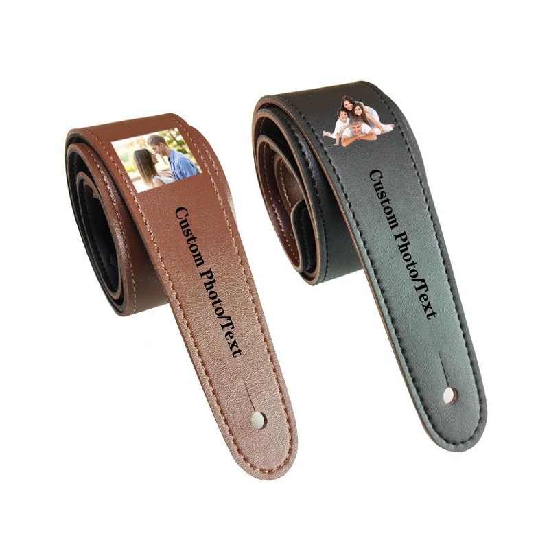 hadefa Correa de guitarra de cuero personalizada, con texto personalizado y logotipo grabado, correas ajustables para mujeres, hombres, esposas, amigos, maridos, Negro, routine