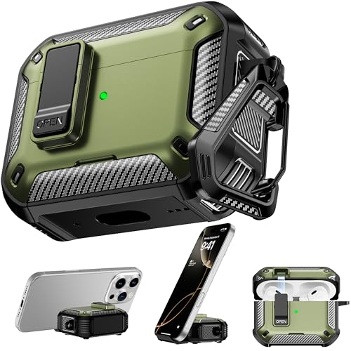 Image of RFUNGUANGO AirPods Pro 2 Case with Lock Phone Stand Magsafe, Military Green