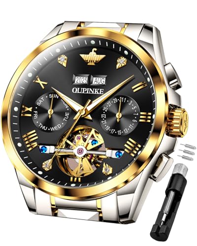 Image of OUPINKE Men's Automatic Watch 44mm Big Dial,Luxury Mechanical Wristwatch,Sapphire Crystal Glass,50M Waterproof, Tungsten Steel with Date Display