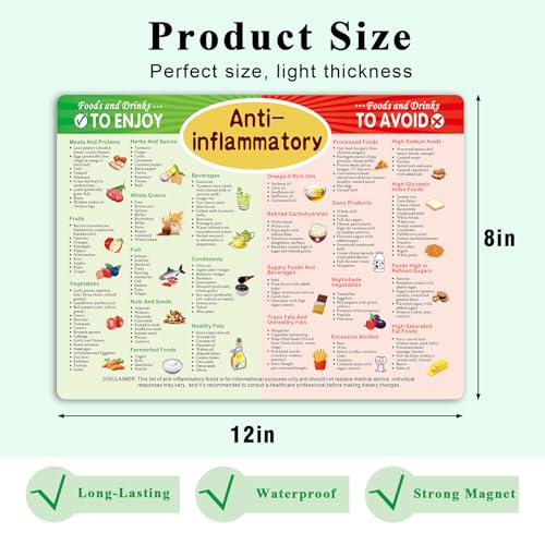 Anti Inflammatory Diet Food Guide Fridge Magnets Anti-Inflammatory Diet Cheat Chart,Nutrition Grocery List Refrigerator Magnets,Healthy Food List,Kitchen & Dining Room Assistance Chart