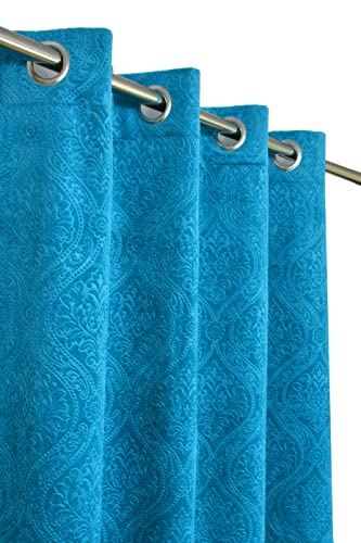 Image of Fabrilia Velvet Eyelet Window Curtain 5 feet Long for Living Room /Bedroom, Aqua, Pack of 1 Piece