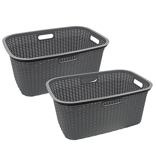 HRB Wäschekorb Plastik Rattan Optik, 40 L Wäsche Box Volumen,...